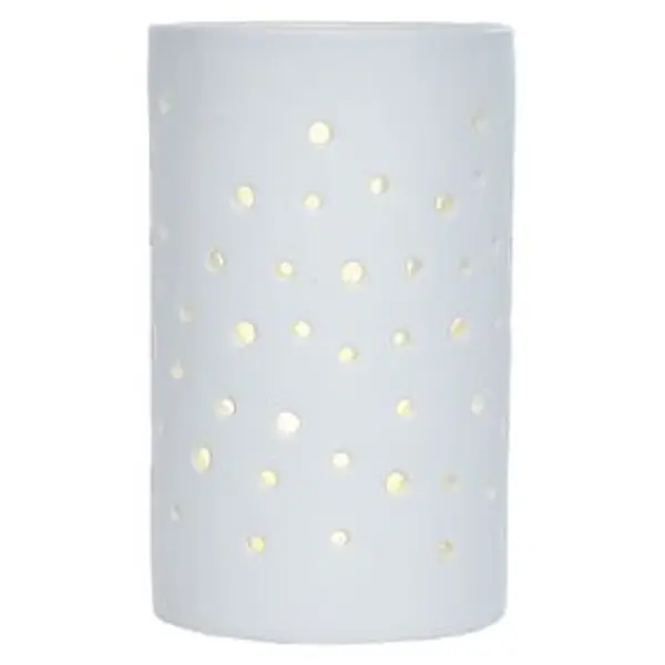 Bougeoir LED en céramique ajouré blanc Ø7,8xH10,5cm