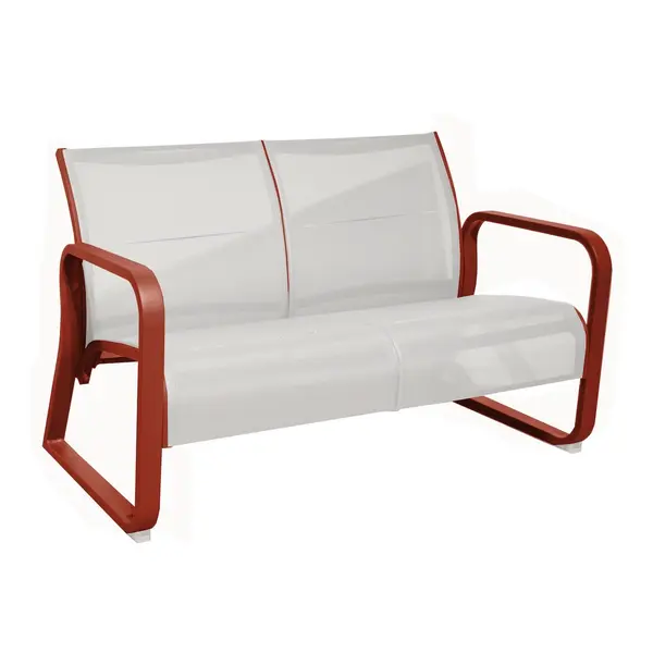 Canapé lounge 2 places en aluminium et TPEP matelassé - QUENZA II - Coloris terra et chevron crème - PROLOISIRS