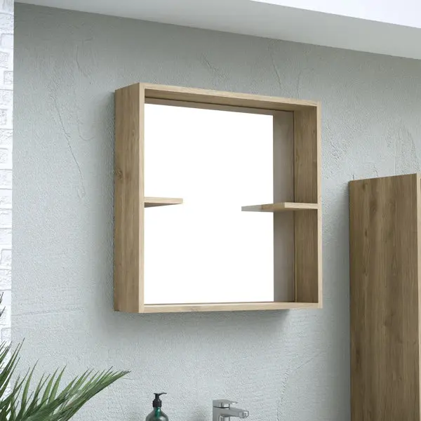 Miroir avec tablette décor imitation bois foncé AUTHENTIK 60 x 60 cm