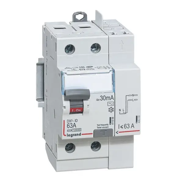 Interrupteur différentiel DX3-ID 30mA 63A Type AC 2P 230V - LEGRAND - 411633