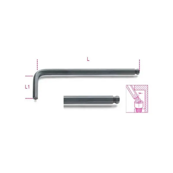 BETA Clé mâle 6 pans coudée à tête sphérique, brunie - 96BP