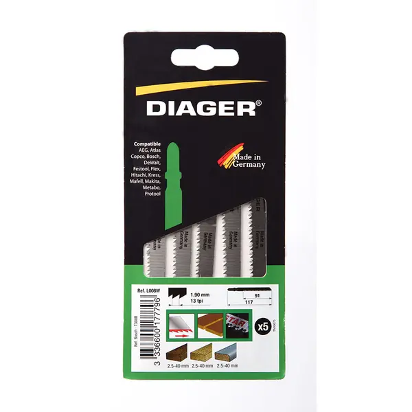 Pack de 5 lames scie sauteuse denture inversée - L008W