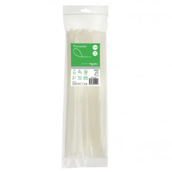 Lot de 100 colliers serre câble plastique blanc 370x4,8mm - Ultra résistant Polyamide 6.6 - Schneider