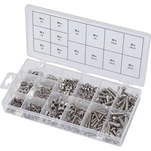 Assortiment de vis, rondelles et écrous en inox, 475 pcs