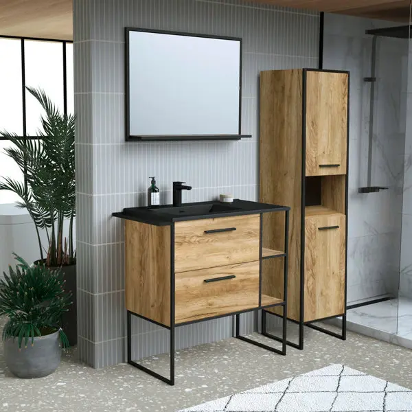 Meuble sous vasque a poser decor bois "district" l.87,5 x h.85 x p.45 cm