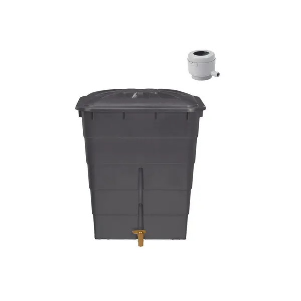 Récupérateur d'eau mural rectangulaire + robinet, GARANTIA, 300 litres, gris - GARANTIA