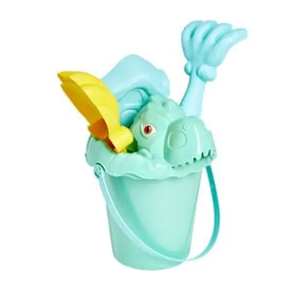 Seau de plage garni dinosaure 5 pièces vert bleu jaune