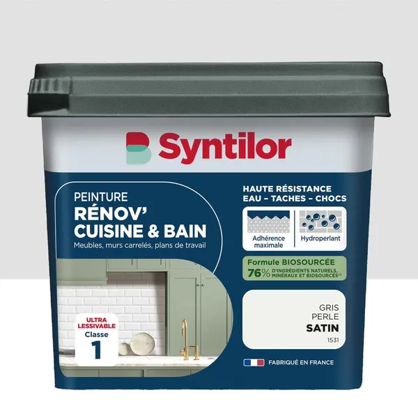 Peinture meuble gris perle satin SYNTILOR Renov' cuisine et bain 0.75l - SYNTILOR