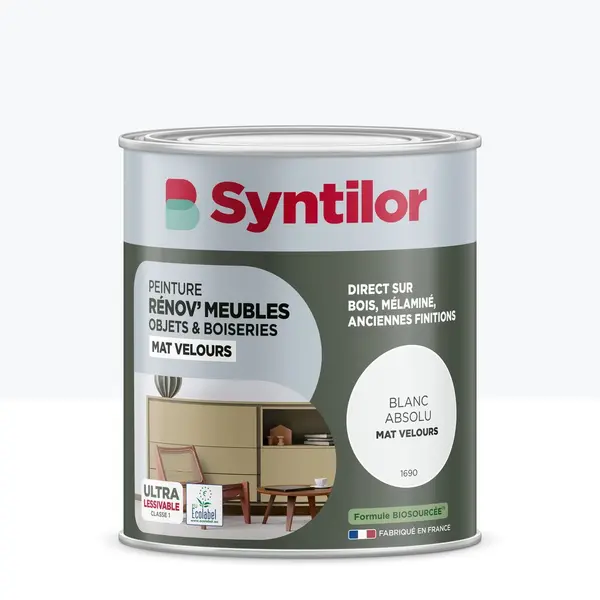 Peinture de rénovation meuble et objet SYNTILOR blanc absol velours 1L - SYNTILOR