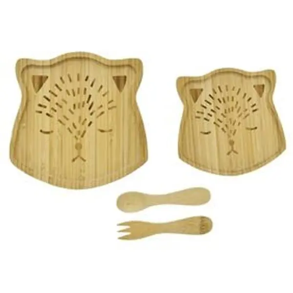 Coffret repas enfant 4 pièces bambou design chat