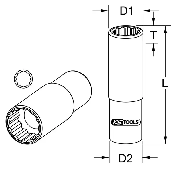 Douille à bougie spéciale à parois fines, 14 mm