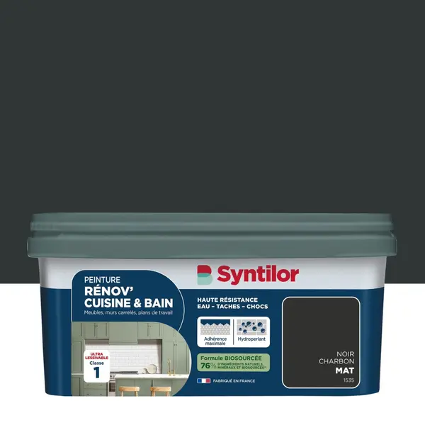 Peinture meuble noir charbon mat SYNTILOR Renov' cuisine et bain 2l - SYNTILOR