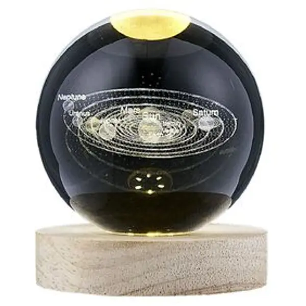 Boule de cristal gravée socle LED thème astro Ø9xH10cm