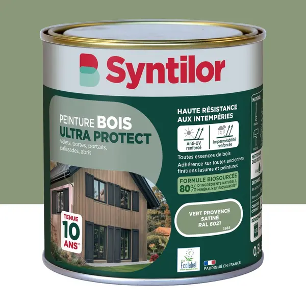 Peinture exterieure bois, aluminium, pvc . SYNTILOR vert provence satine 0.5l - SYNTILOR