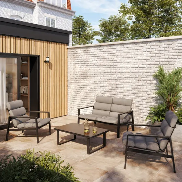 Salon de jardin 4 places acier gris TILIO